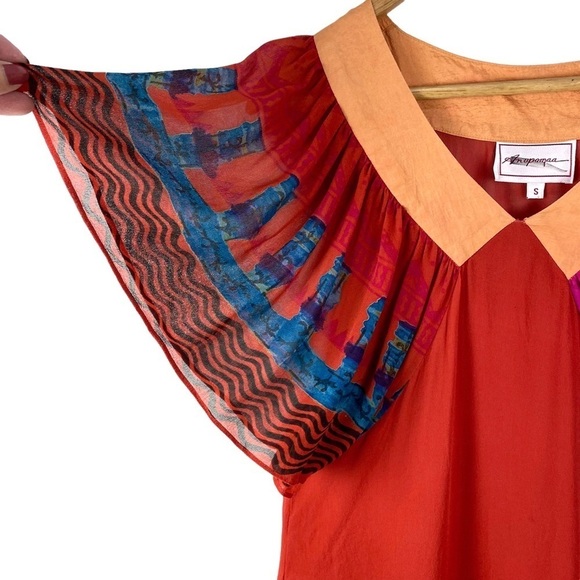 Anthropologie SILK Anupamaa Eastern Sunset Dress Women’s Size S Red Orange - Picture 8 of 12